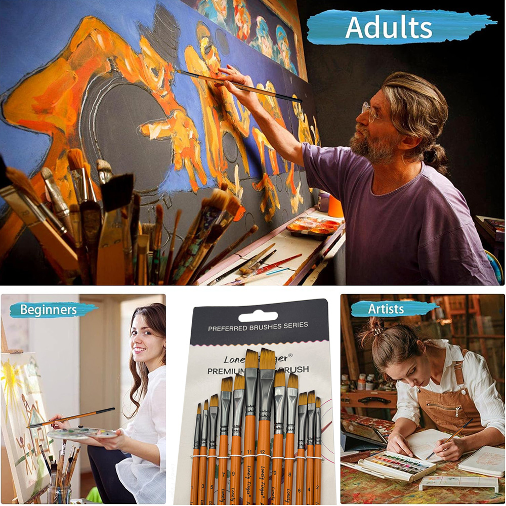 Angular Paint Brushes, 12Pcs O - огляд і ціна Model Kit Acrylic Paint
